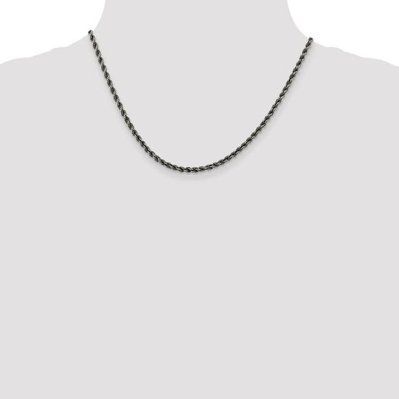 3mm Sterling Silver & Black Plated Solid Rope Chain Necklace, 18 Inch - Picture 2 of 8